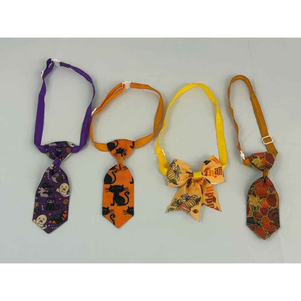 Halloween Pet Bow Tie Set Cats Dogs Adjustable Pumpkin Black Cat Ghost